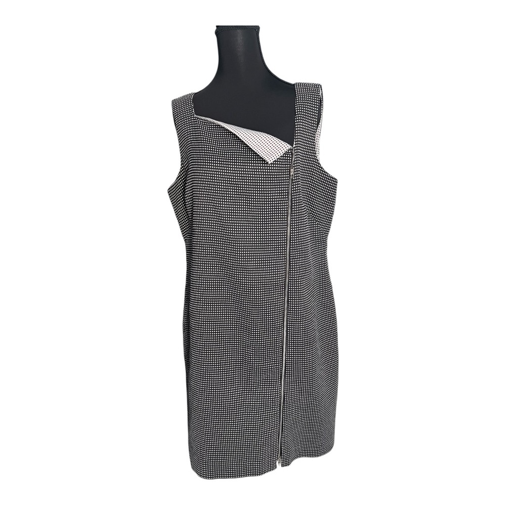Calvin‎ Klein Black White Checkered Sheath Dress Size 14 Sleeveless Zip Front